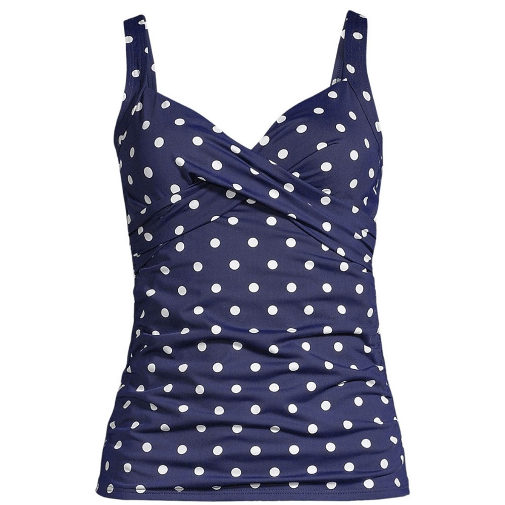 LANDS’ END Size 18 Navy Polka Dot Underwire Tankini Swimsuit Top